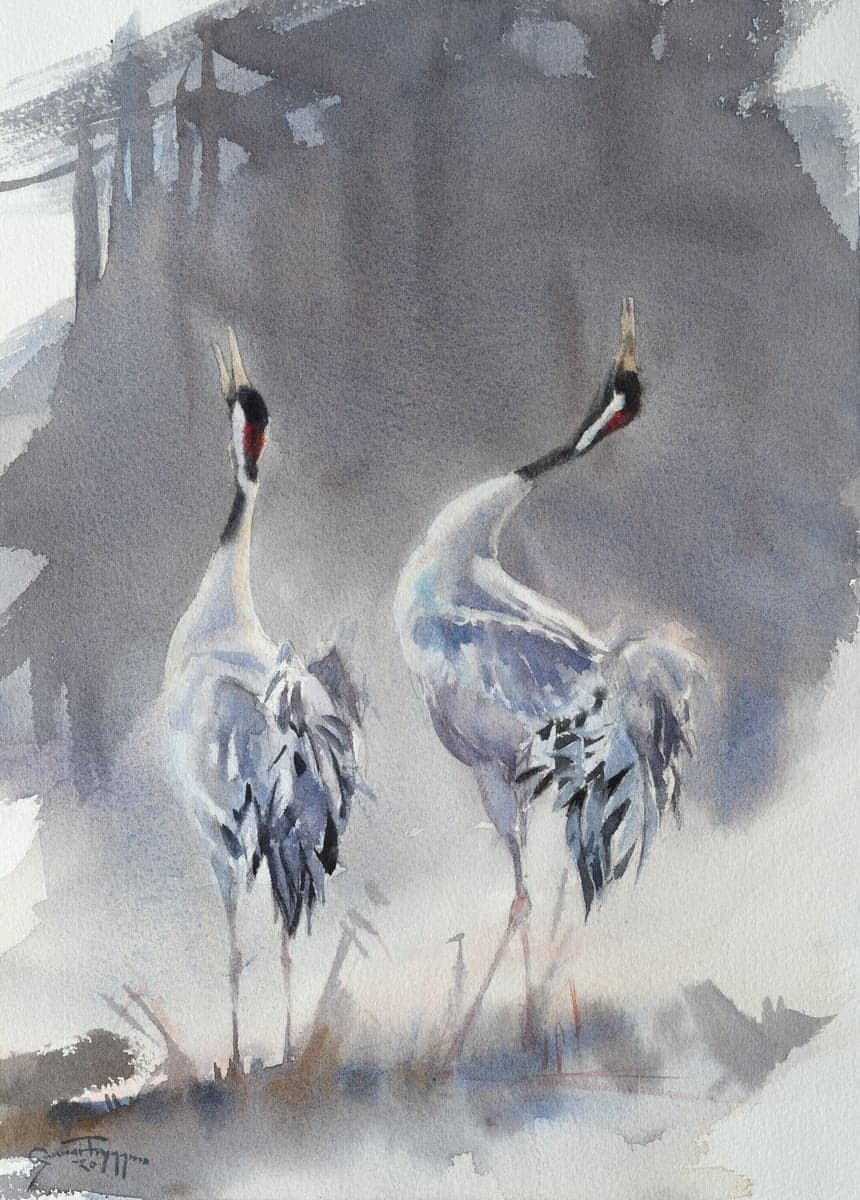 Dancing Cranes - by artist Gunnar Tryggmo – Turner Fine Art