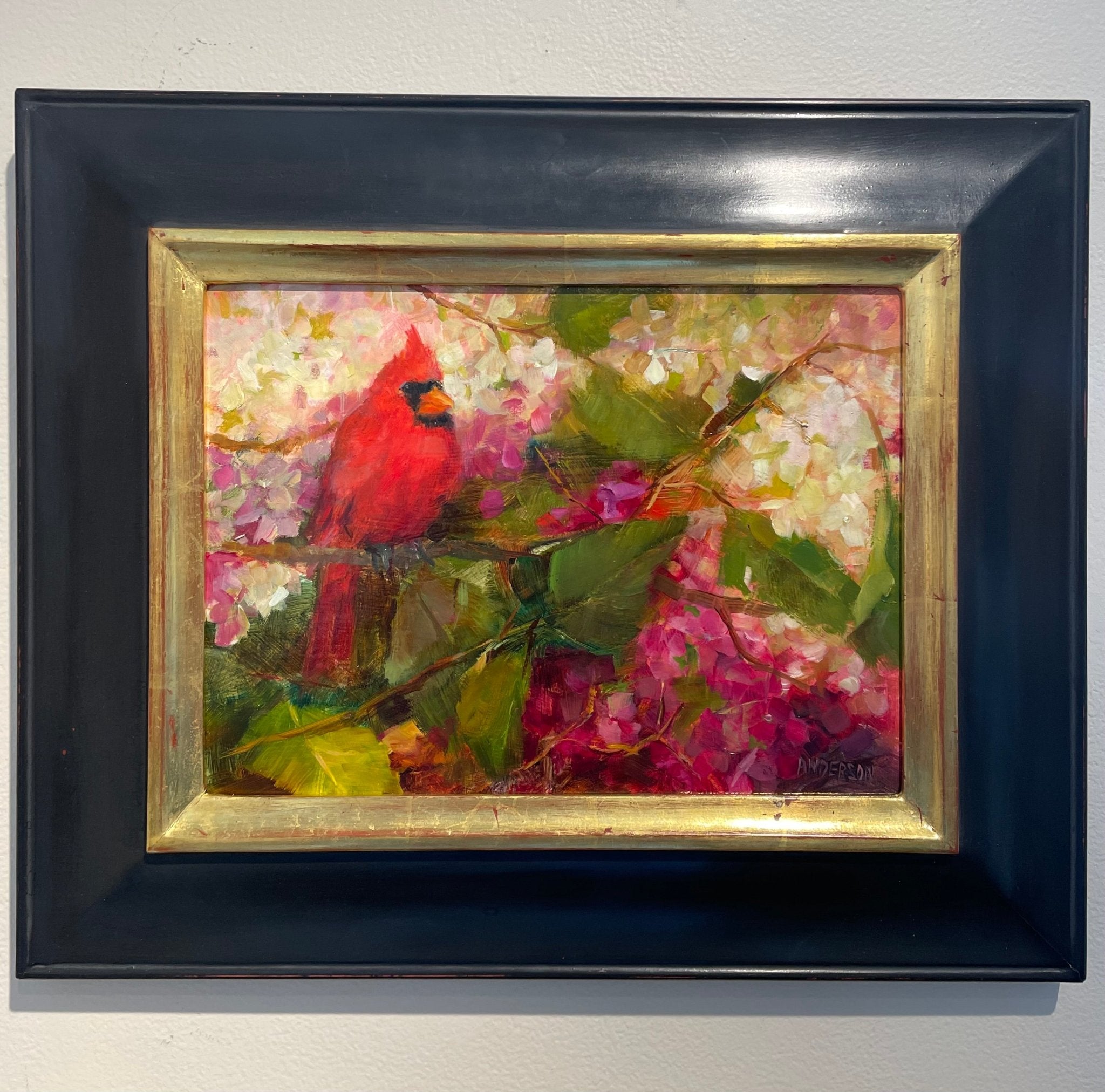 Fall Hydrangea with Cardinal - by artist Kathy Anderson – Turner Fine Art