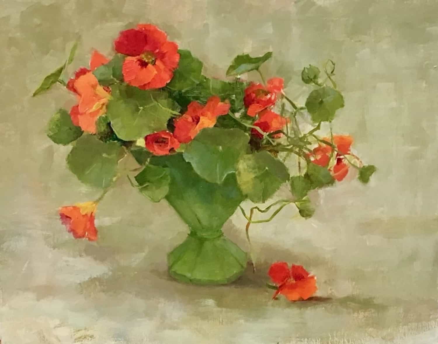 Nasturtiums in Green Glass - by artist Kathy Anderson – Turner Fine Art