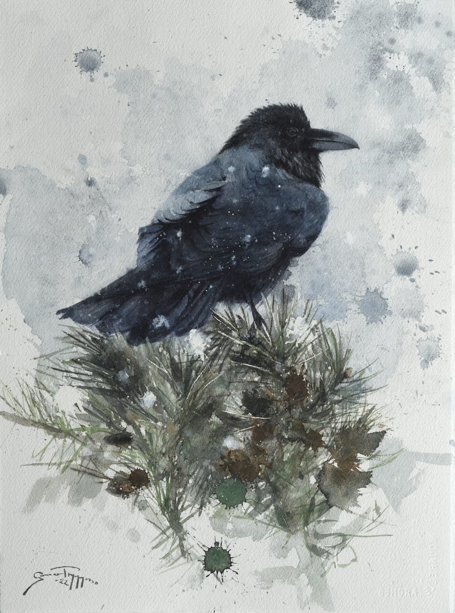 Snowy Raven - by artist Gunnar Tryggmo – Turner Fine Art