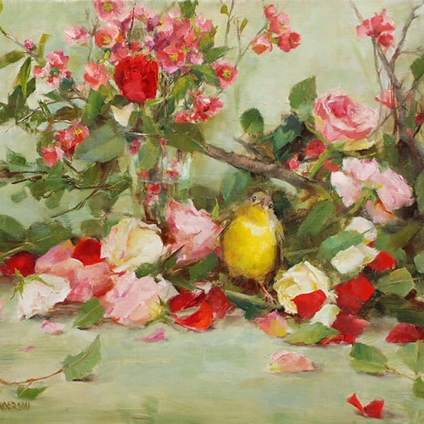 12_Kathy Anderson – Warbler with Roses and Quince